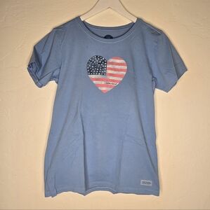 Life Is Good Crusher Tee American Flag Heart 4th of July Sz Medium